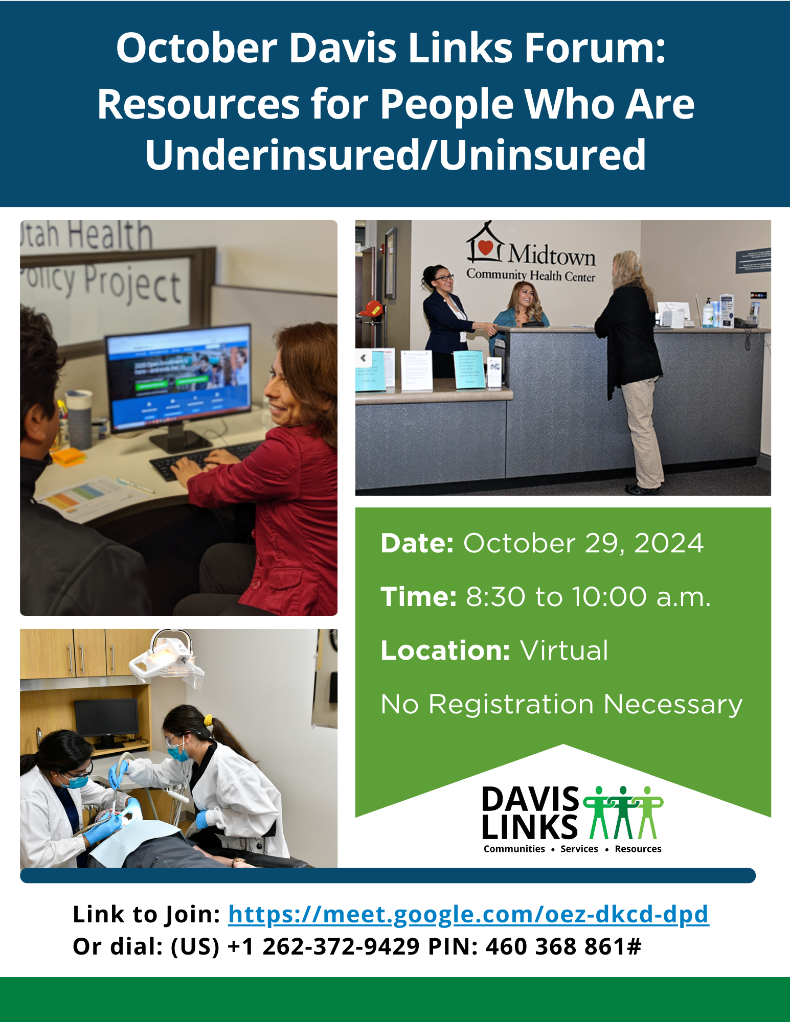 October 2024 Davis Links Forum Flyer: Resources for People Who Are Underinsured/Uninsured